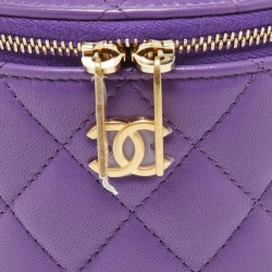 Pre Owned Chanel Purple Quilted Leather Small Vanity Case Top Handle Bag