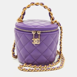 Pre Owned Chanel Purple Quilted Leather Small Vanity Case Top Handle Bag