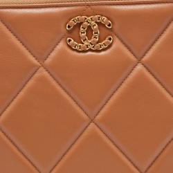 Pre Owned Chanel Beige Quilted Leather Large 19 Pouch