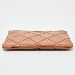 Pre Owned Chanel Beige Quilted Leather Large 19 Pouch