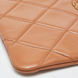 Pre Owned Chanel Beige Quilted Leather Large 19 Pouch