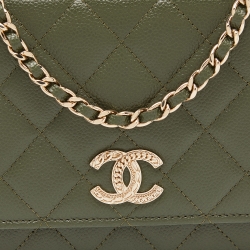 Chanel Green Quilted Caviar Leather Chain CC Wallet on Chain