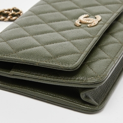 Chanel Green Quilted Caviar Leather Chain CC Wallet on Chain