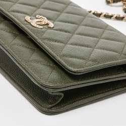 Chanel Green Quilted Caviar Leather Chain CC Wallet on Chain