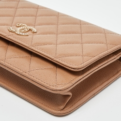 مملوكة مسبقًا Chanel Beige Quilted Caviar Leather Chain CC Wallet on Chain