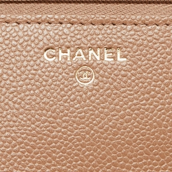 مملوكة مسبقًا Chanel Beige Quilted Caviar Leather Chain CC Wallet on Chain