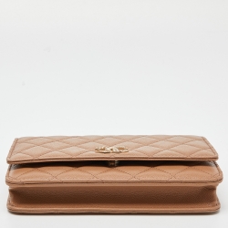 مملوكة مسبقًا Chanel Beige Quilted Caviar Leather Chain CC Wallet on Chain