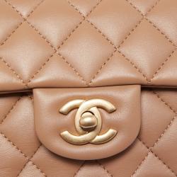 Pre Owned Chanel Caramel Quilted Leather Mini Classic Top Handle Bag