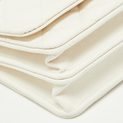 Chanel White Quilted Caviar Leather CC Charm Wallet on Chain