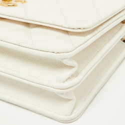 Chanel White Quilted Caviar Leather CC Charm Wallet on Chain
