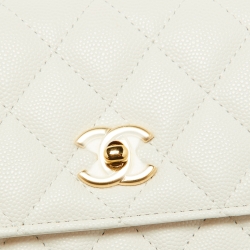 Chanel White Quilted Caviar Leather CC Charm Wallet on Chain