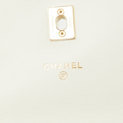 Chanel White Quilted Caviar Leather CC Charm Wallet on Chain