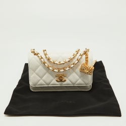Chanel White Quilted Caviar Leather CC Charm Wallet on Chain