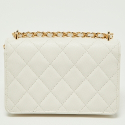 Chanel White Quilted Caviar Leather CC Charm Wallet on Chain
