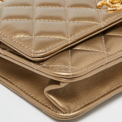 Pre Owned Chanel Gold Quilted Leather CC Wallet on Chain 