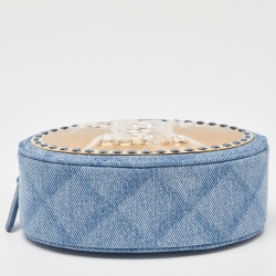 Chanel Blue Denim Vanity Oval Chain Clutch