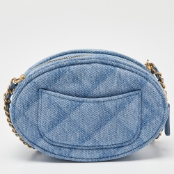 Chanel Blue Denim Vanity Oval Chain Clutch