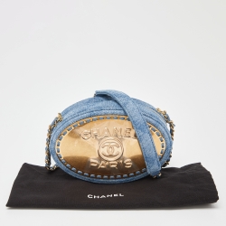 Chanel Blue Denim Vanity Oval Chain Clutch