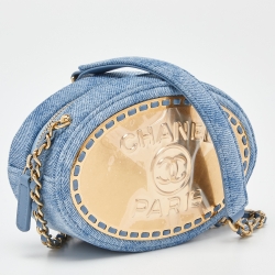 Chanel Blue Denim Vanity Oval Chain Clutch