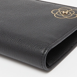 Chanel Black Leather CC Camellia Flap Long Wallet