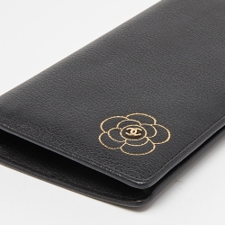 Chanel Black Leather CC Camellia Flap Long Wallet