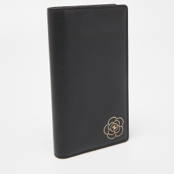 Chanel Black Leather CC Camellia Flap Long Wallet