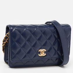 Chanel Blue Quilted Caviar Leather Wallet on Chain 