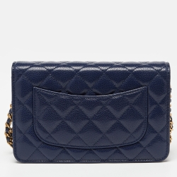Chanel Blue Quilted Caviar Leather Wallet on Chain 