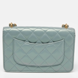 Chanel Pearl Light Green Quilted Leather Wallet on Chain 