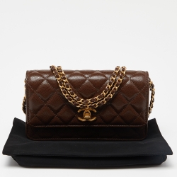 Chanel Brown Quilted Caviar Leather Wallet on Chain 