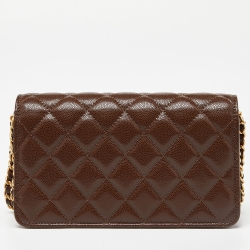 Chanel Brown Quilted Caviar Leather Wallet on Chain 