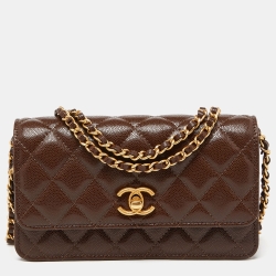 Chanel Brown Quilted Caviar Leather Wallet on Chain 