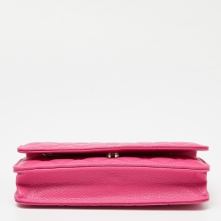 Chanel Pink Quilted Caviar Leather CC Classic Flap Wallet on Chain