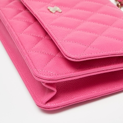 Chanel Pink Quilted Caviar Leather CC Classic Flap Wallet on Chain
