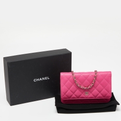 Chanel Pink Quilted Caviar Leather CC Classic Flap Wallet on Chain