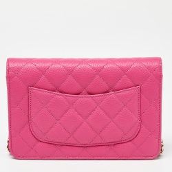 Chanel Pink Quilted Caviar Leather CC Classic Flap Wallet on Chain