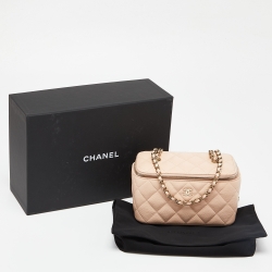 Pre Owned Chanel Beige Quilted Caviar Leather Vanity Case Chain Bag