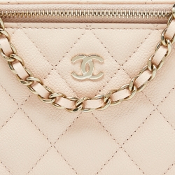 Pre Owned Chanel Beige Quilted Caviar Leather Vanity Case Chain Bag