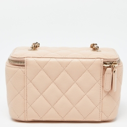 Pre Owned Chanel Beige Quilted Caviar Leather Vanity Case Chain Bag