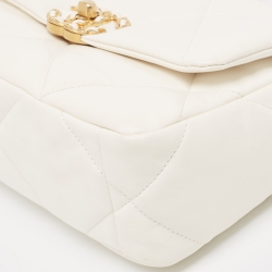 Pre Owned Chanel White Quilted Leather Small 19 Flap Bag