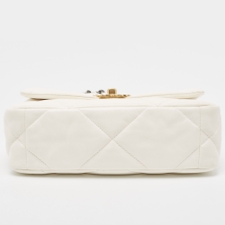 Pre Owned Chanel White Quilted Leather Small 19 Flap Bag
