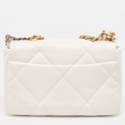 Pre Owned Chanel White Quilted Leather Small 19 Flap Bag
