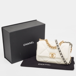 Pre Owned Chanel White Quilted Leather Small 19 Flap Bag