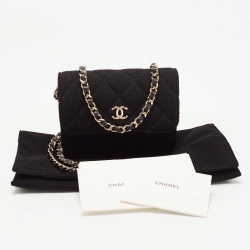 Pre Owned Chanel Black Quilted Jersey Mini VIP Bag