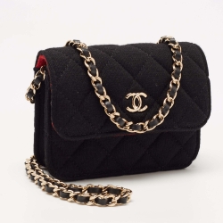 Pre Owned Chanel Black Quilted Jersey Mini VIP Bag