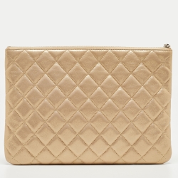 Pre Owned Chanel Gold Star Embossed Leather O Case Medium Quilted Boy Clutch Bag 
