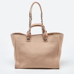 مملوكة مسبقًا حقيبة يد توتس شانيل دوفيل شوبر جلد وكانفاس وردي كبيرة 