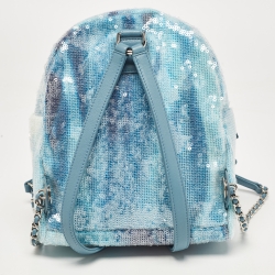 Pre Owned Chanel Blue Sequin and Leather Mini Waterfall Backpack