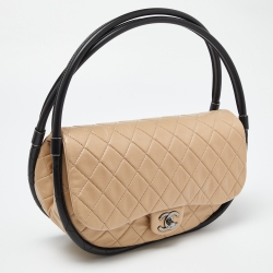 Pre Owned Chanel Beige/Black Quilted Leather Medium Hula Hoop Bag
