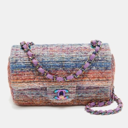 Pre Owned Chanel Multicolor Quilted Tweed New Mini Classic Flap Bag